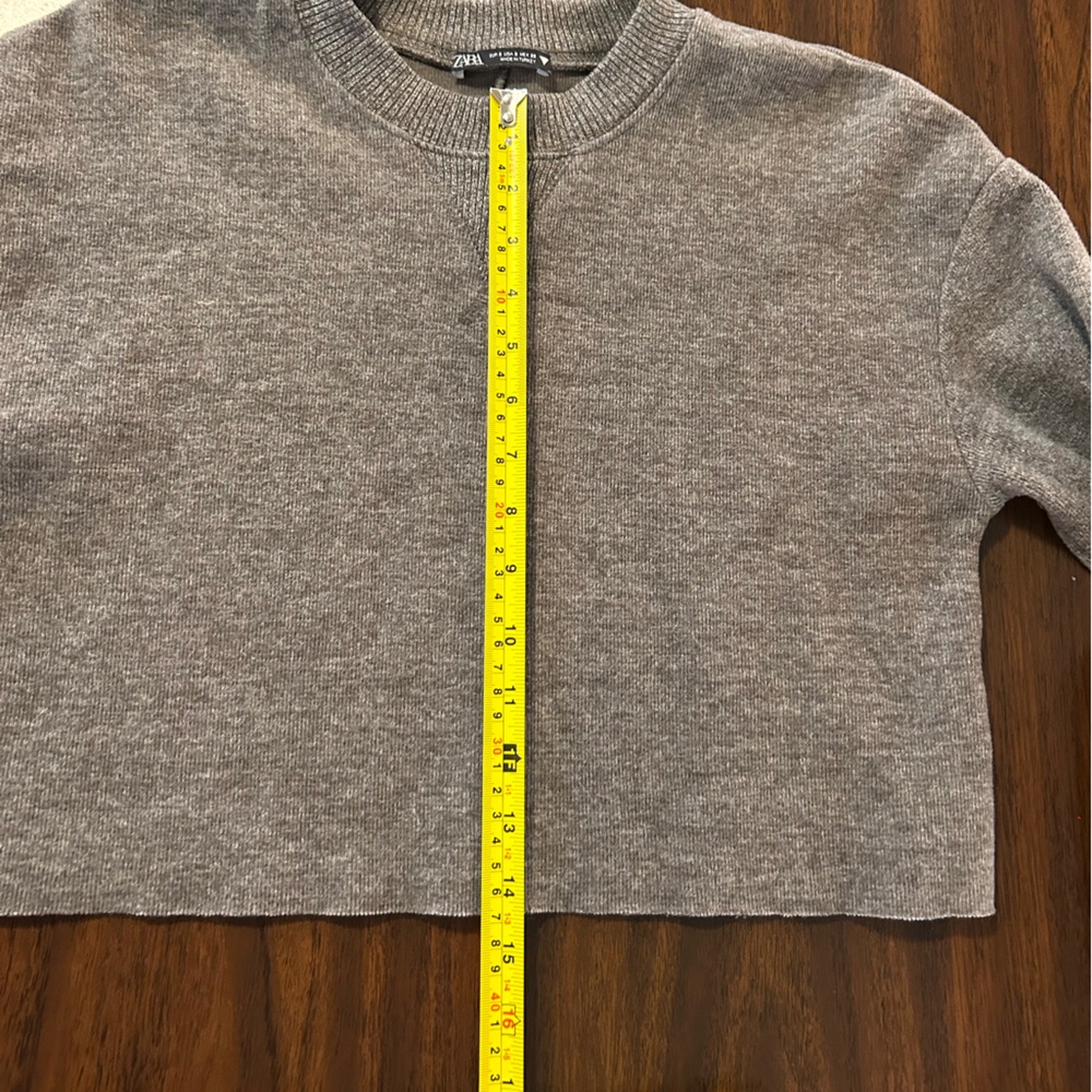 Zara 2 Pc Pencil Skirt Long Sleeve Cropped Sweater Set Gray Small - Picture 6 of 9